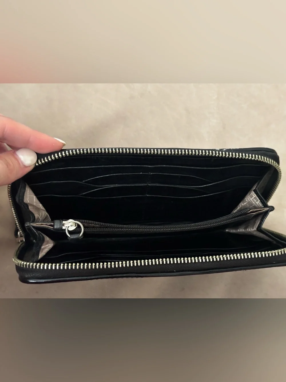 Cole Haan Black Woven Patent Leather Zip Around Wallet Checkered Organizer